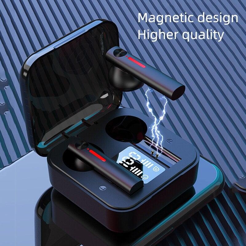 LED Display Bluetooth 5.0 Wireless Headphone Magnetic 9D Stereo Sound Earbud Sports Easy Pairing Earphone With Microphone Bluetooth In Ear Built-in Mic Headset For Sport Black Headphones Wireless Light Weight Design