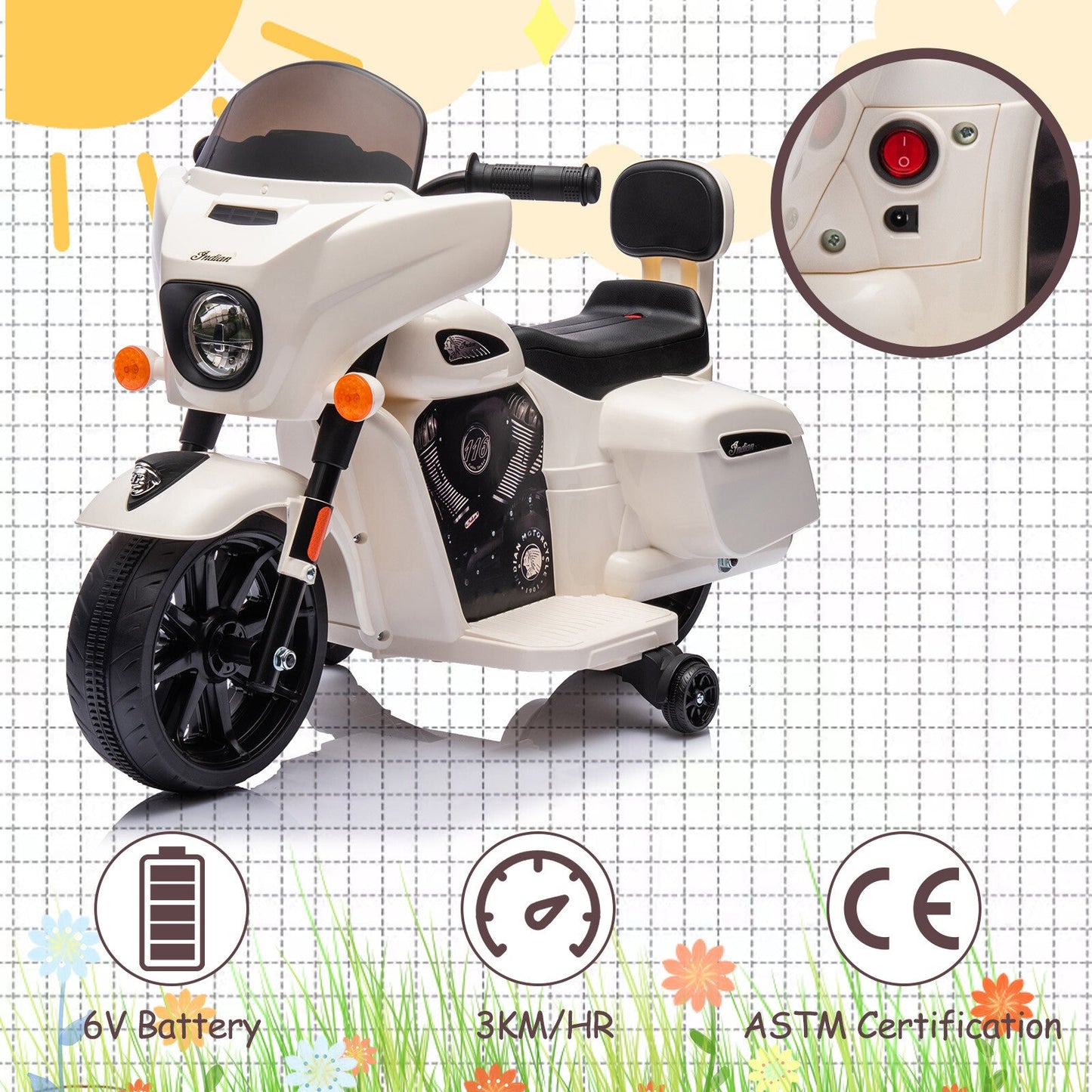 6V Electric Kids Ride-On Dirt Bike with USB AUX Music and Headlight