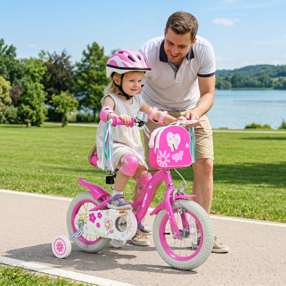 Girls Bike 12-18 Inch with Training Wheels and Front Bag