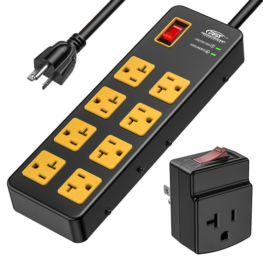 ETL Listed 20A Heavy Duty Metal Power Strip – 8-Outlet, 1960J Surge Protector, 12AWG 6FT Cord
