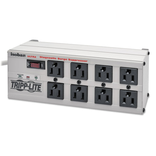 Tripp Lite Isobar Surge Protector, 8 AC Outlets, 25 ft Cord, 3,840 J, Light Gray