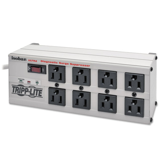 Tripp Lite Isobar Surge Protector, 8 AC Outlets, 12 ft Cord, 3,840 J, Light Gray