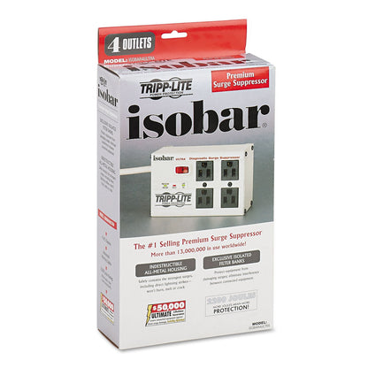 Tripp Lite Isobar Surge Protector with Diagnostic LEDs, 4 AC Outlets, 6 ft Cord, 3,330 J, Light Gray