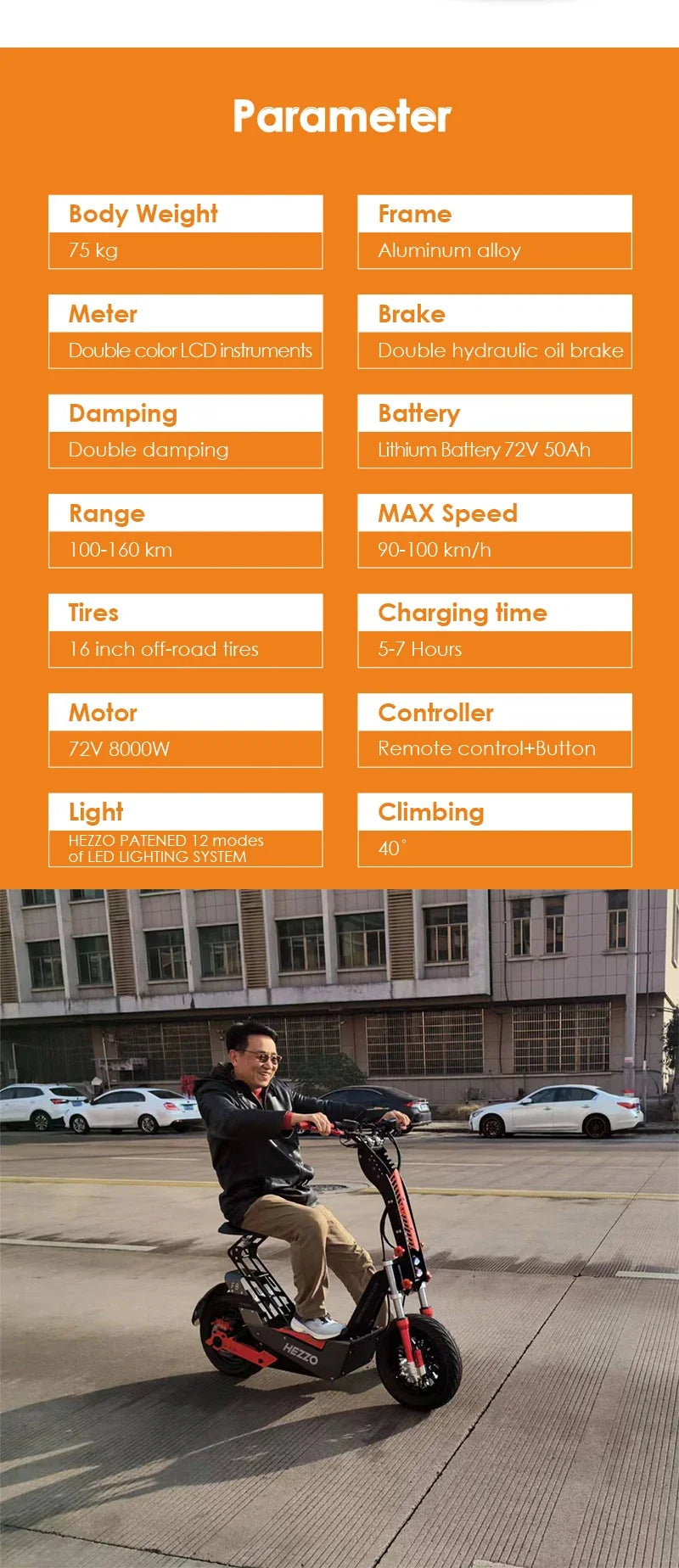 HEZZO-F8 Electric Scooter - 8000W Power, Max Speed 100 Km/h