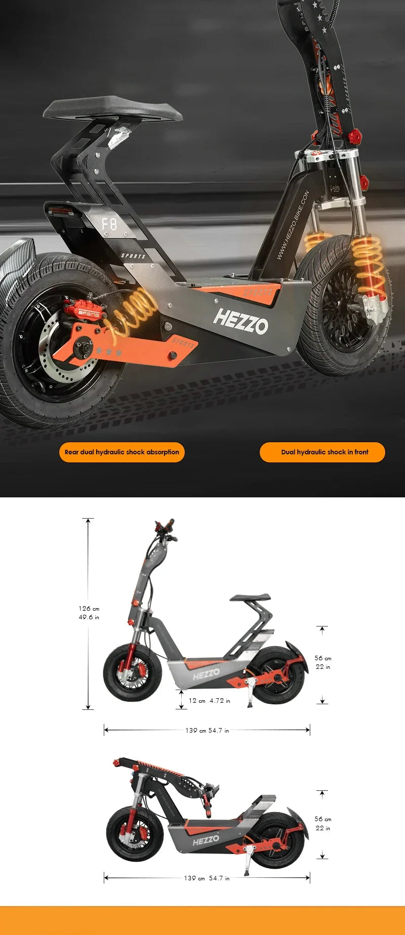HEZZO-F8 Electric Scooter - 8000W Power, Max Speed 100 Km/h