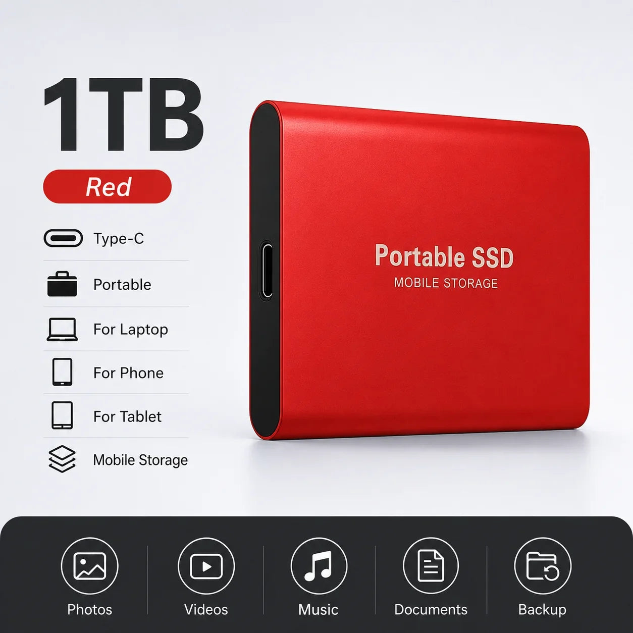 Space Efficient External Hard Drive 2TB Portable Mobile Hard Disk for Family Daily Photo Saveing PC Laptop