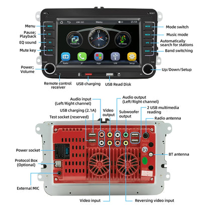 7 Inch Car Stereo MP5 Player Touchcreen BT AM/FM Radio Receiver with Android Auto Carplay Support Hands-Free Calling USB Charge