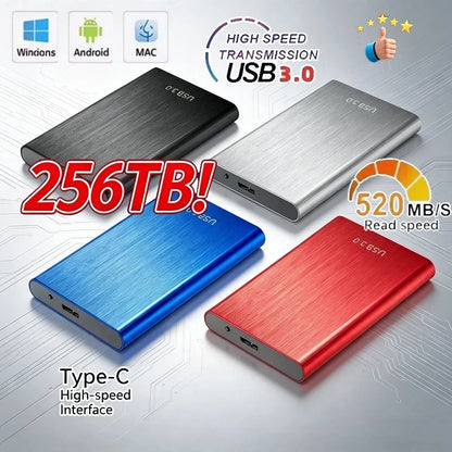 USB SSD 256TB Portable High-speed SSD External Hard Drive Mass Storage USB 3.0 Interface Storage Tools