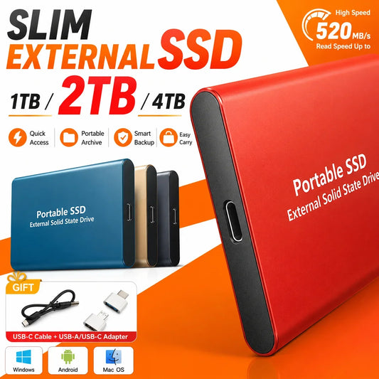 1TB 2TB Shockproof Portable External Hard Drive USB3.2 Type-C SSD Plug Play Hard Disk  For Laptop Mac