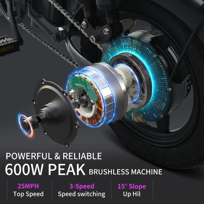 eBike Boys 25MPH Folding Ebike - Lithium Battery, 14-Inch Wheels