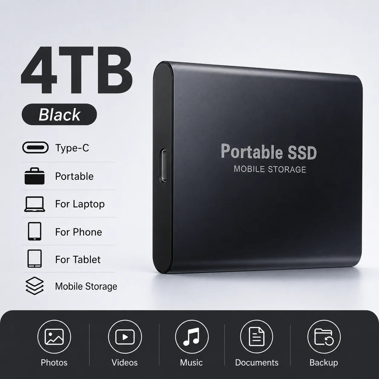 Space Efficient External Hard Drive 2TB Portable Mobile Hard Disk for Family Daily Photo Saveing PC Laptop