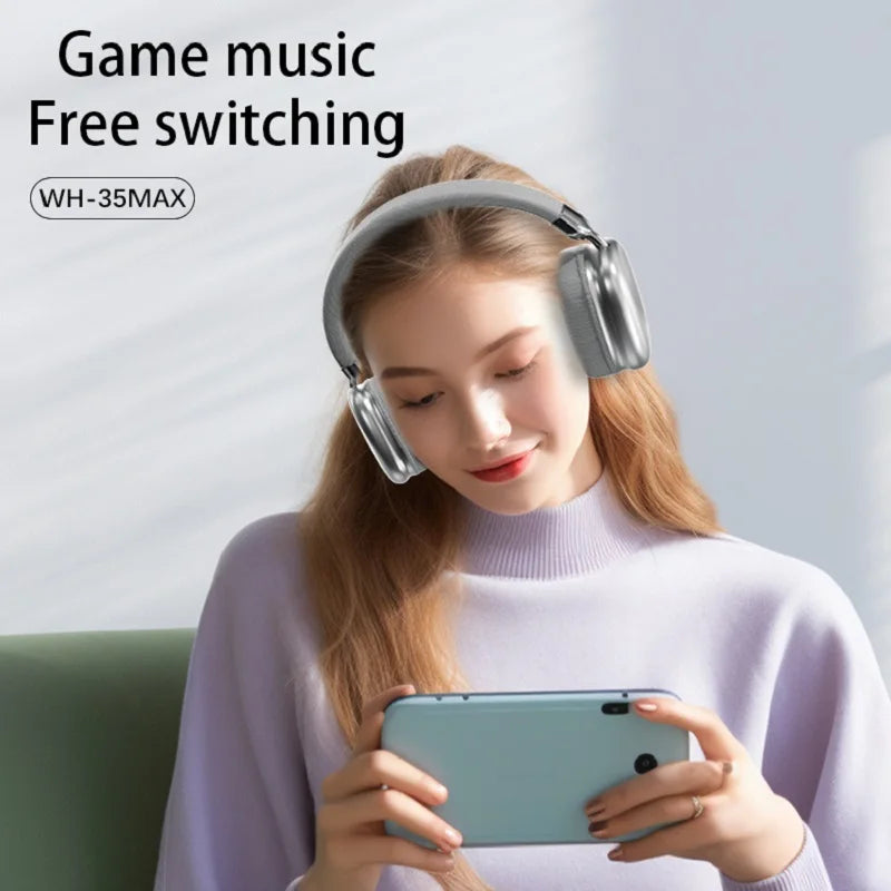 Original 9D Surround Sound Headsets Metal Wireless Bluetooth Headphones with HD Mic Noise Reduction Gaming Earphones for iPhone