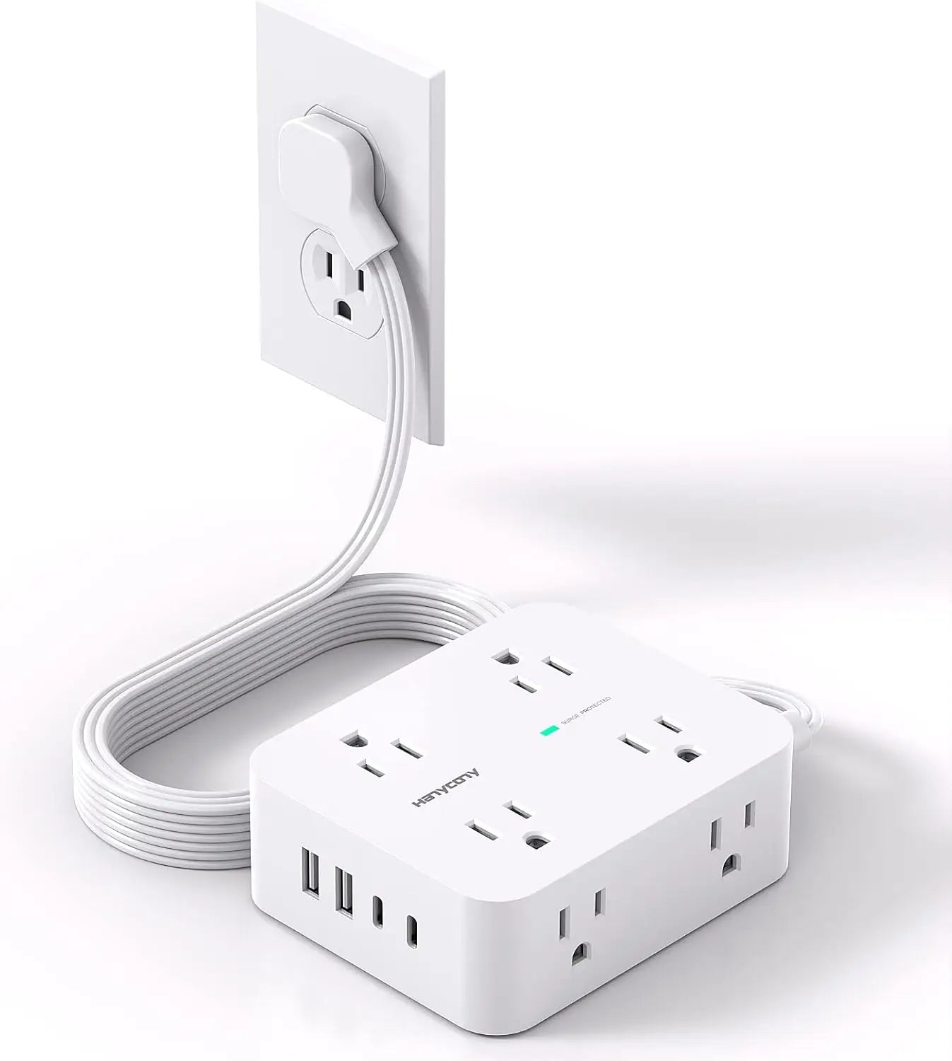 Surge Protector Power Strip with 8 Outlets and 4 USB Ports, Ultra Thin Flat Plug for Home Office Dorm Essentials