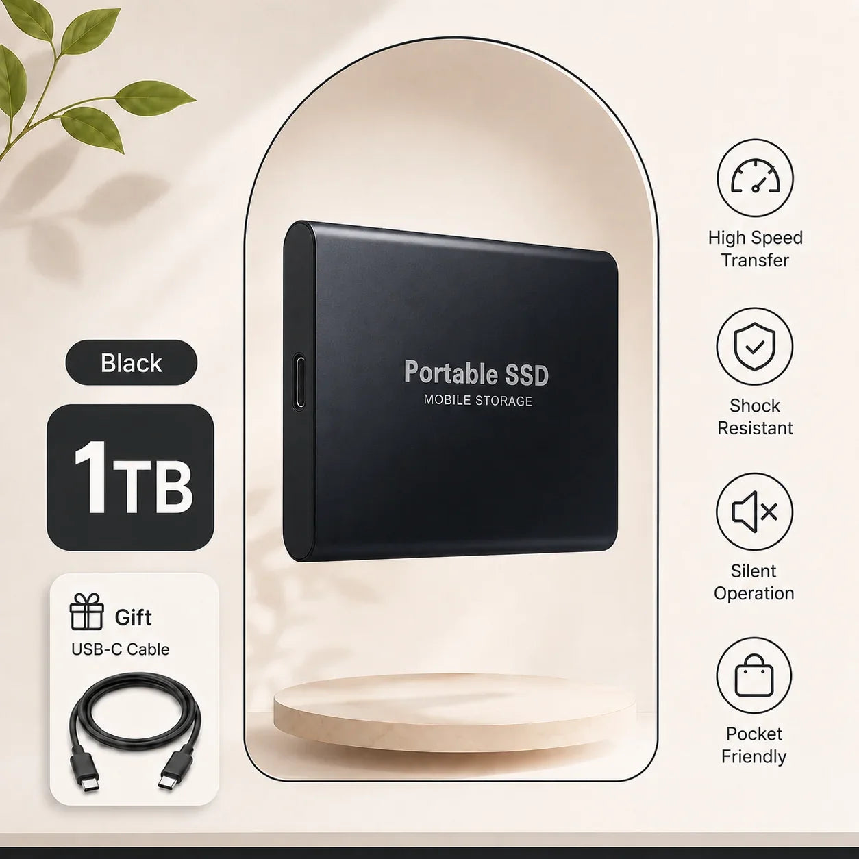 1TB 2TB Shockproof Portable External Hard Drive USB3.2 Type-C SSD Plug Play Hard Disk  For Laptop Mac