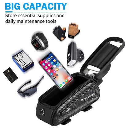 Bicycle Bag Phone Bag Waterproof Front Frame Cycling Bag Sensitive Touch Screen Road Bike Bag Bicycle Phone Bag Bike Phone Holder EVA Waterproof Handlebar Bag With Sensitive Bike Phone Front Frame Bag Bicycle Bag Phone Mount Top Tube Bag Bike 6.0-7.4 Inch