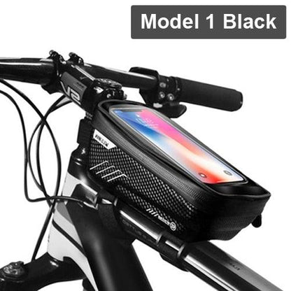 Black Bike Bag Frame Front Top Tube Cycling Bag Waterproof Phone Case Touchscreen Bag  Pack Bicycle Accessories Bike Bicycle Bag Waterproof Bike Phone Mount Bag Front Frame Top Tube Handlebar Bag Touch Screen Holder Case For Cell Phones 6.6in