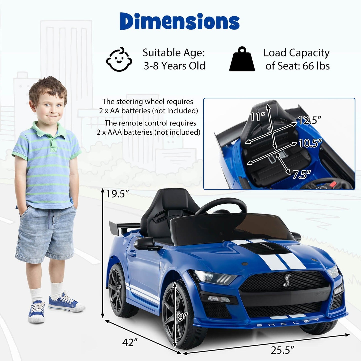 12V Powered Ride-On Ford Mustang Shelby Toy Car for Kids