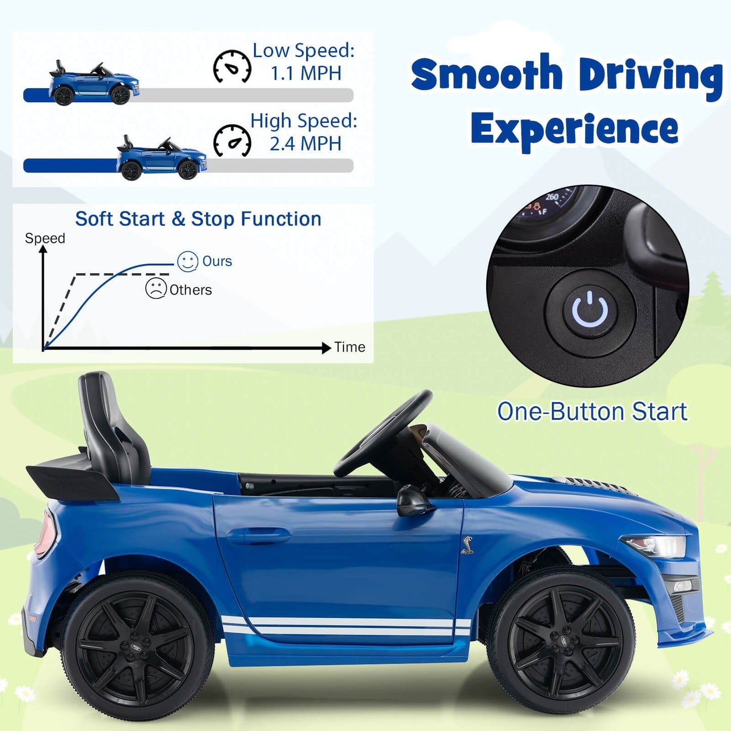 12V Powered Ride-On Ford Mustang Shelby Toy Car for Kids