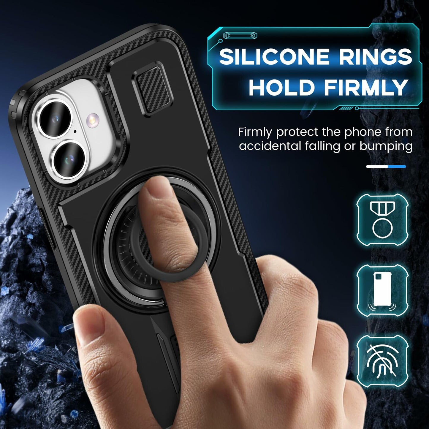 Amytor Designed for iPhone 16 Plus Case, Heavy Duty [15 FT Military Grade Drop