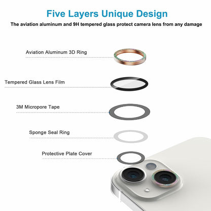 ZQCFKJ iPhone 16/16 Plus Tempered Glass Camera Lens Protector Glitter Colorful