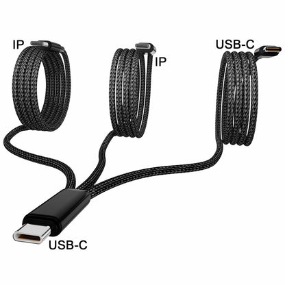 Wosixima USB-C 3-in-1 Charging Cable 4ft Black for iPhone 16/15 Pro Max Samsung