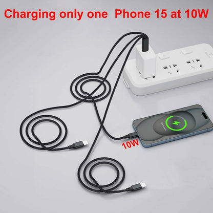 Wosixima USB-C 3-in-1 Charging Cable 4ft Black for iPhone 16/15 Pro Max Samsung