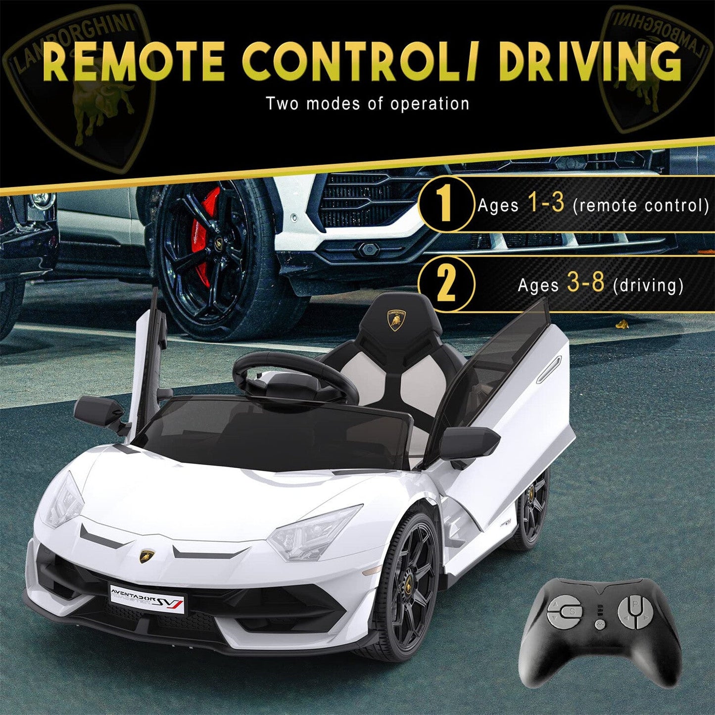 12V Battery-Powered Ride-On Toy for Kids with LED Headlights and Hydraulic Doors