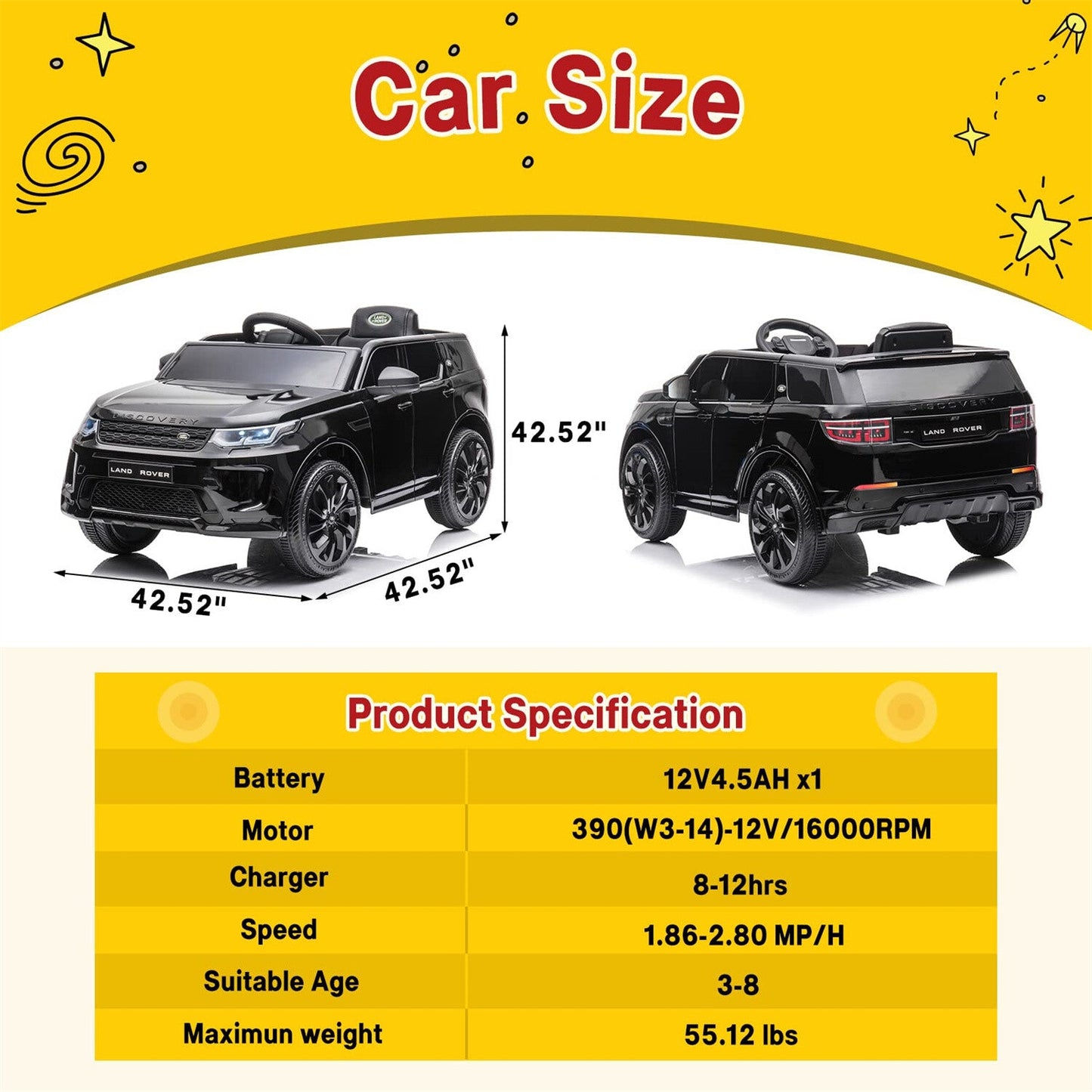12V Licensed Land Rover Ride-On Toy for Kids with Remote Control and MP3 Player