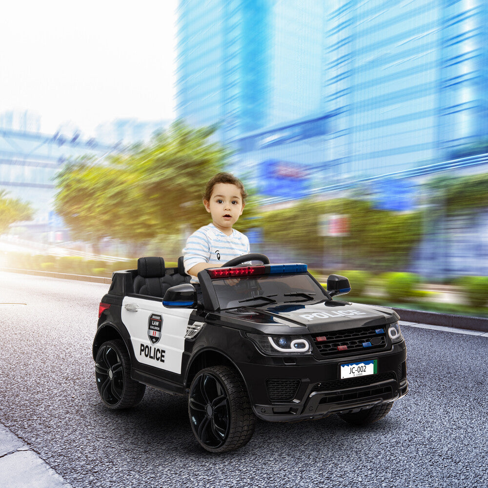 12V Electric Battery-Powered Police SUV Ride-On Toy with Remote Control, Black