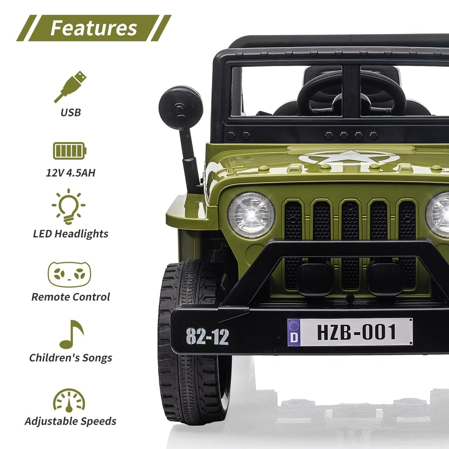 12V Electric Ride-On Truck with Remote Control, LED Lights, and Music
