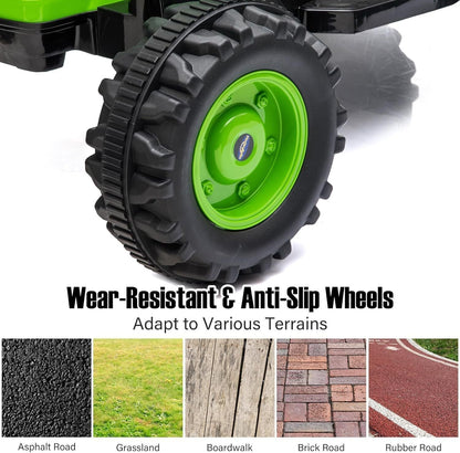 12V Battery-Powered Ride-On Tractor Car with Power Wheels and Parental Remote Control for Kids