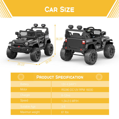 12V Battery-Powered Electric Ride-On Truck with Remote Control and LED Lights