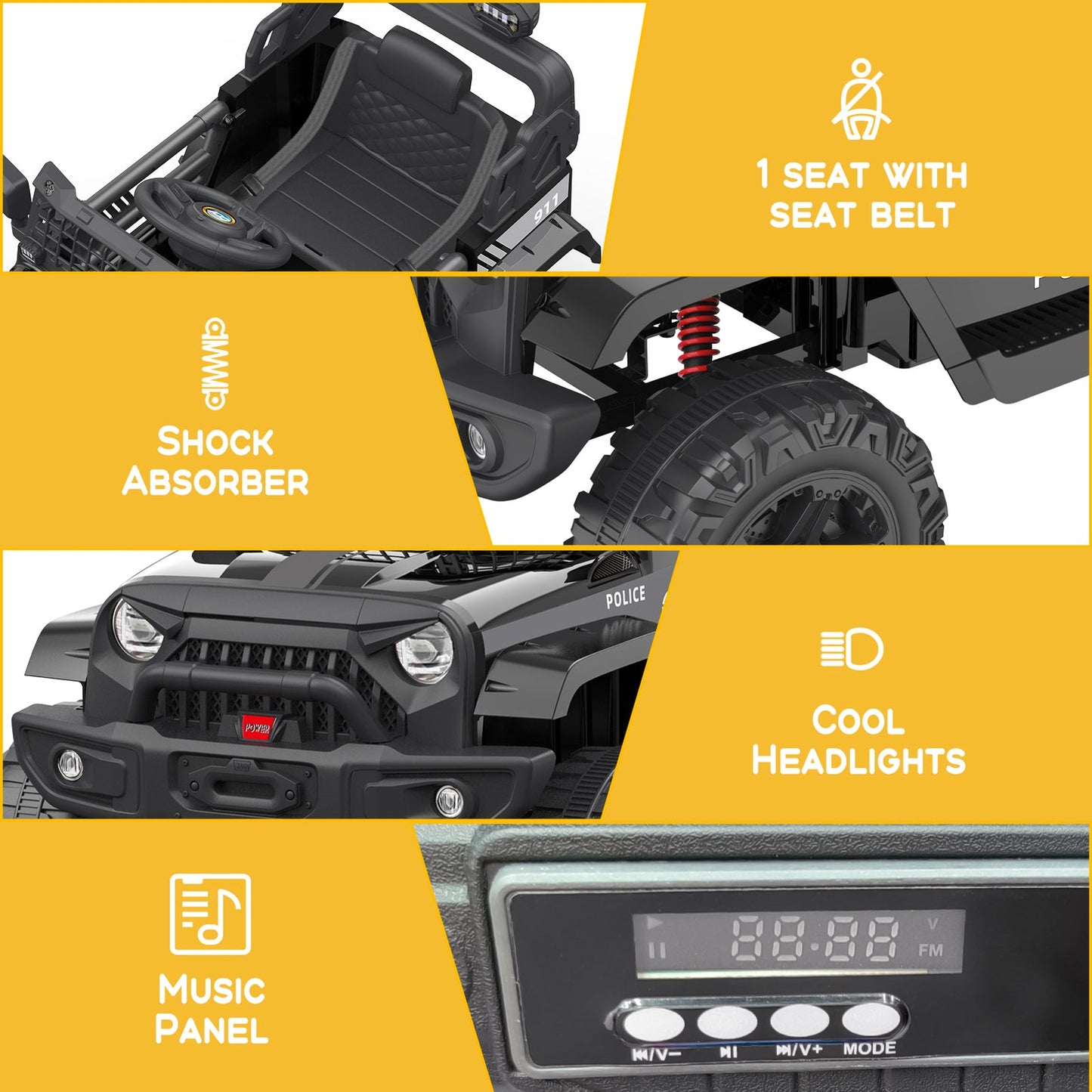 12V Battery-Powered Electric Ride-On Truck with Remote Control and LED Lights