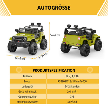 12V Battery-Powered Electric Ride-On Truck with Remote Control and LED Lights