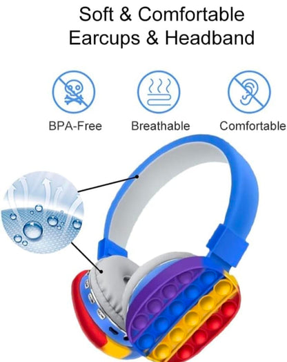 Wireless Bluetooth Headphones Silicone Fidget Bubble Pop Built-in Mic On-Ear Stereo Headset for Smartphone Tablet Computer