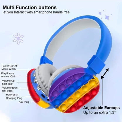 Wireless Bluetooth Headphones Silicone Fidget Bubble Pop Built-in Mic On-Ear Stereo Headset for Smartphone Tablet Computer